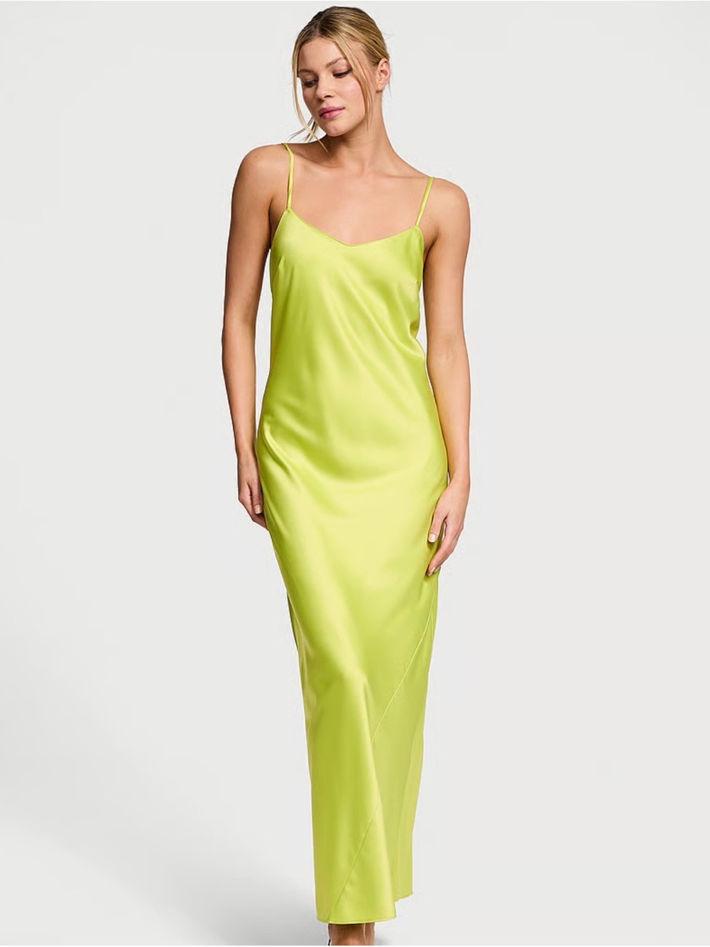 Victoria's Secret Satin Long Slip Dress in Limelight Sz Medium NWT 🍋‍🟩